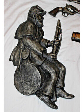 Vintage Florestone Civil War Soldier on Log 25.5" Molded Stone Wall Plaque